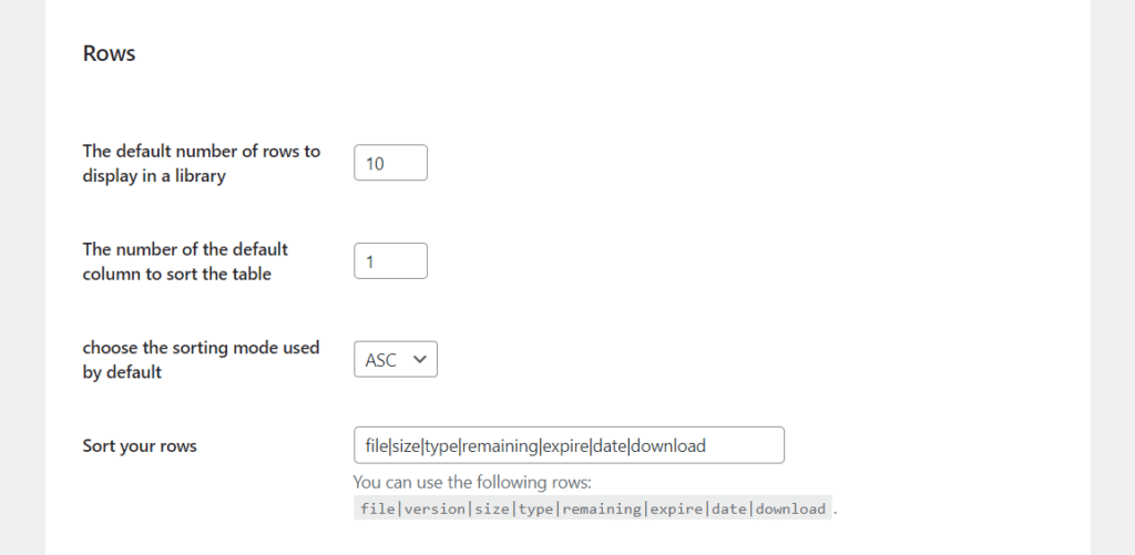 filr rows layout settings