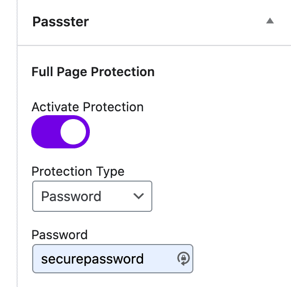 Passster single password settings