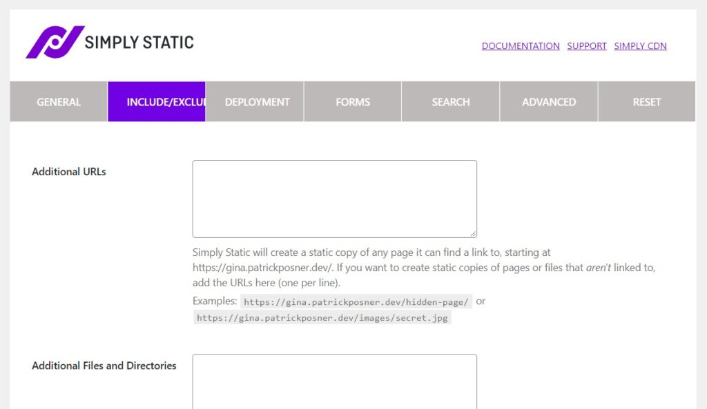 simply static include exclude WordPress