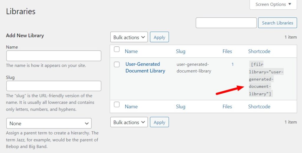 document library shortcode filr