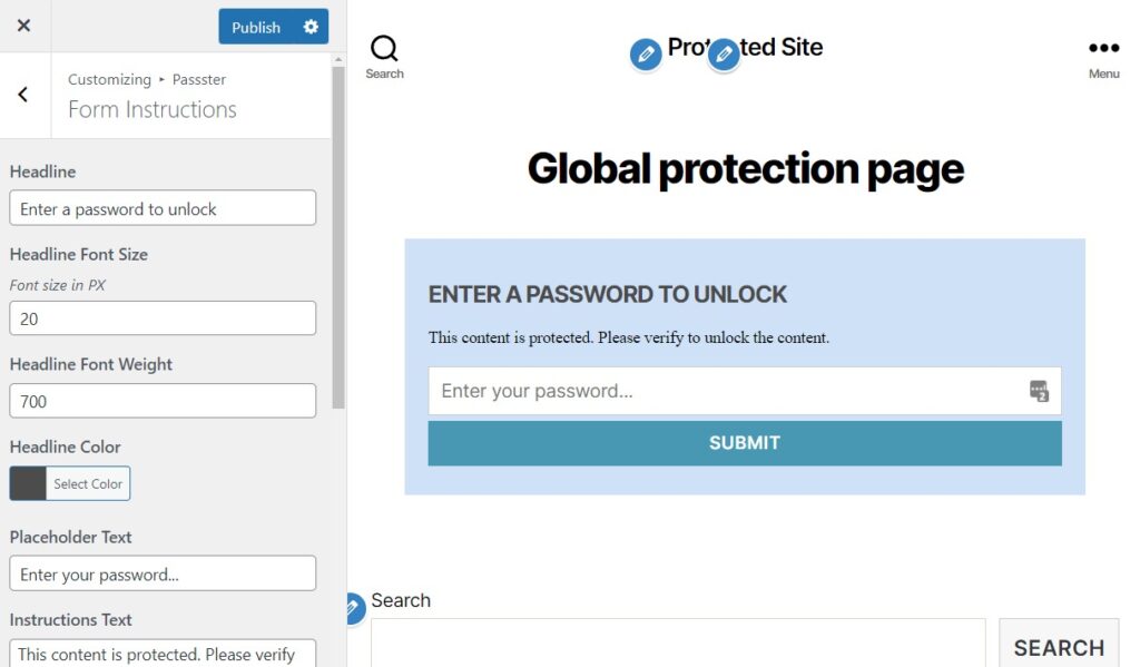 customize password protection form wordpress