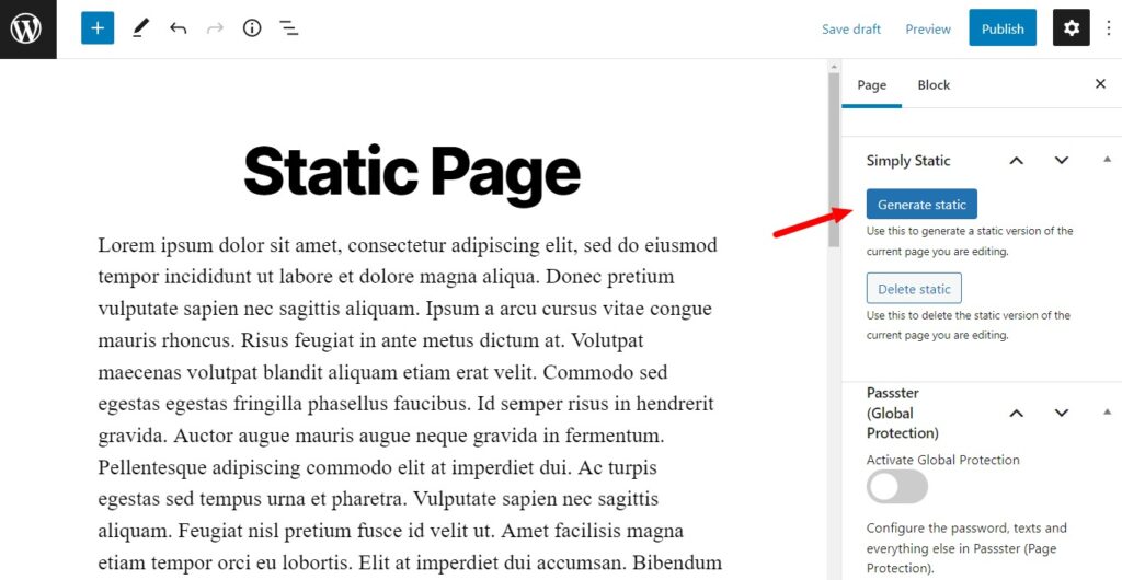 generate static page button