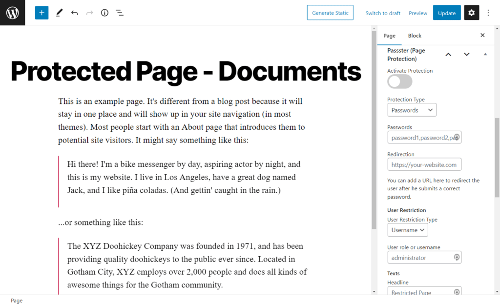 protected page documents